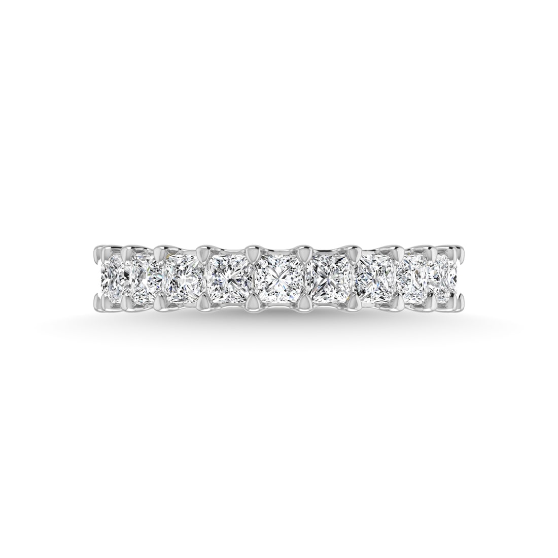 14K White Gold 3 3/8 CT Tw. Princess Shape Diamond Three Forth Eternity Band: 14K White Gold 3 3/8 CT Tw. Princess Shape Diamond Three Forth Eternity Band 14k White Gold Stone Color: G-h Stone Clarity: Si Each ring is presented in standard size 6.5. Complimentary resizing is av