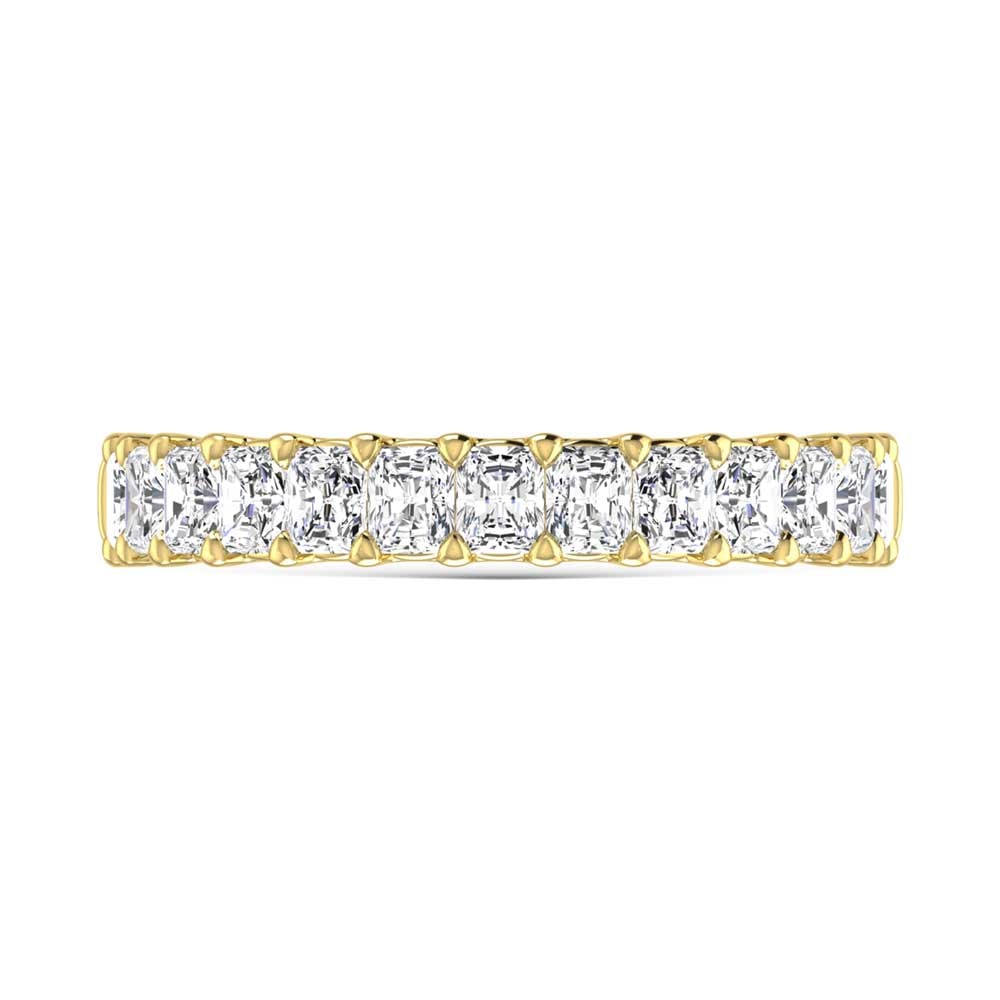 14K Yellow Gold 4 3/4 Ct.Tw. Radiant Shape Diamond Half Way Eternity Band: 14K Yellow Gold 4 3/4 Ct.Tw. Radiant Shape Diamond Half Way Eternity Band 14k Yellow Gold Stone Color: G-h Stone Clarity: Si Each ring is presented in standard size 6.5. Complimentary resizing is avai
