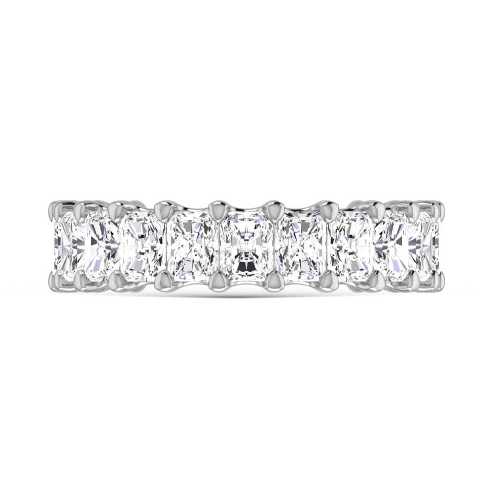 14K White Gold 2 3/8 CT Tw. Radiant Shape Diamond Three Forth Eternity Band: 14K White Gold 2 3/8 CT Tw. Radiant Shape Diamond Three Forth Eternity Band 14k White Gold Stone Color: G-h Stone Clarity: Si Each ring is presented in standard size 6.5. Complimentary resizing is ava