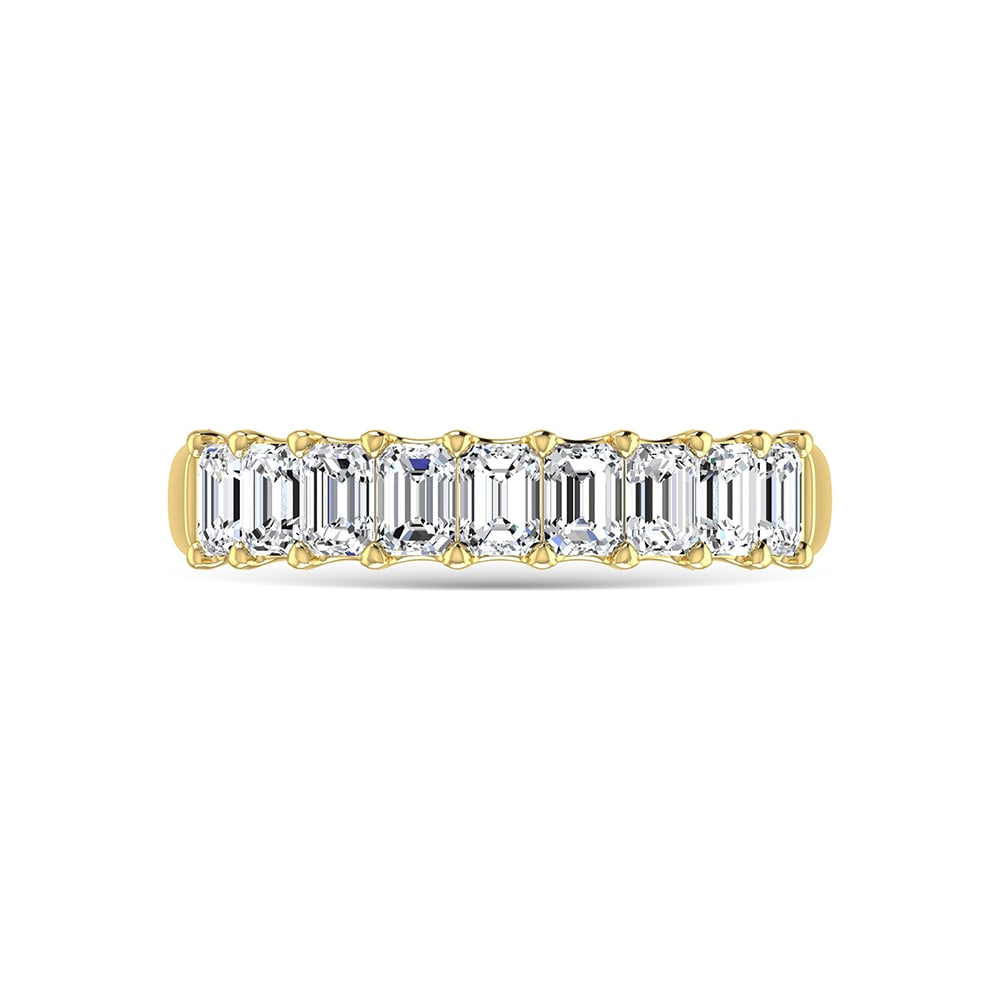 18K Yellow Gold 2 1/4 Ct.Tw. Emerald Shape Diamond Half Way Eternity Band: 18K Yellow Gold 2 1/4 Ct.Tw. Emerald Shape Diamond Half Way Eternity Band 18k Yellow Gold Stone Color: G-h Stone Clarity: Si Each ring is presented in standard size 6.5. Complimentary resizing is avai