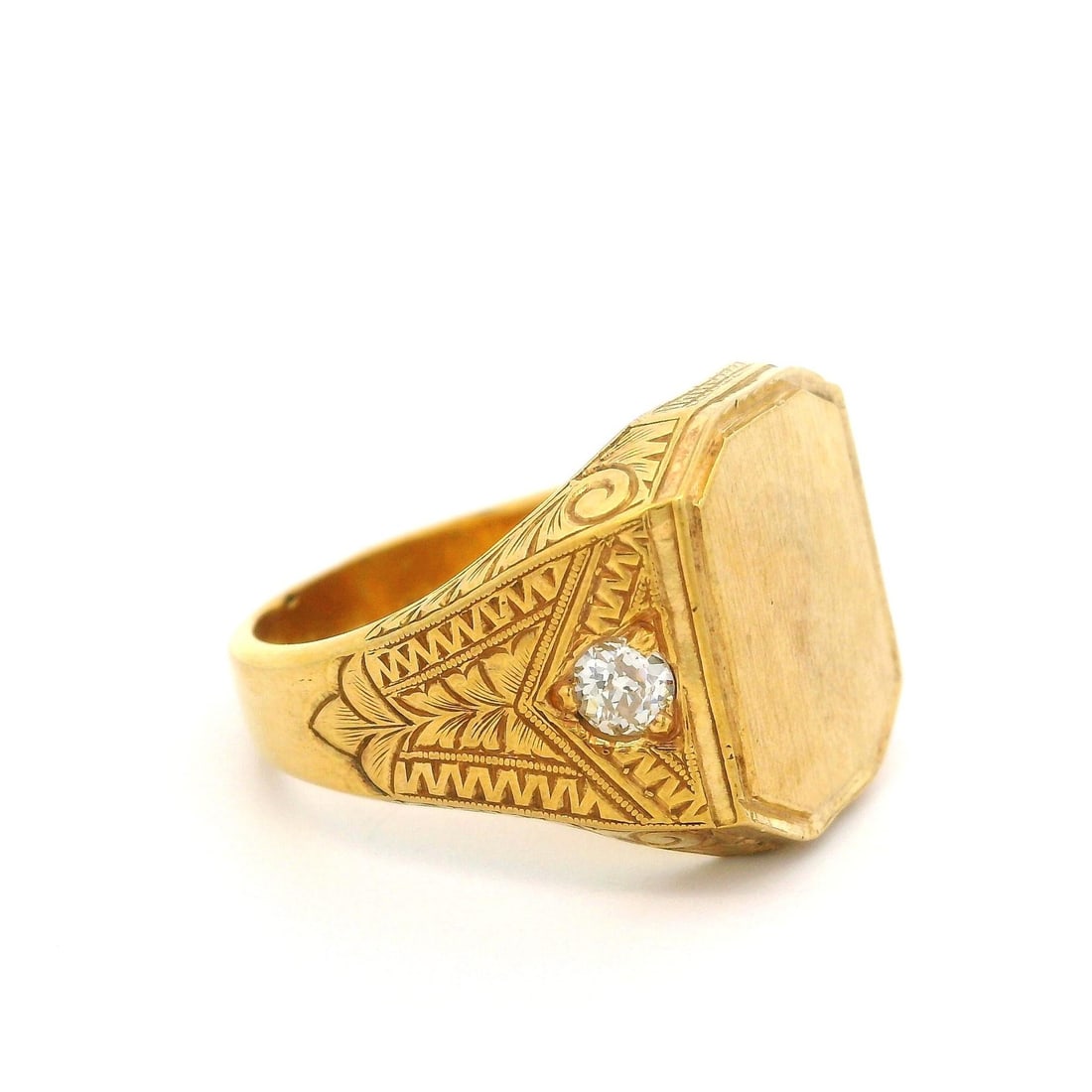 Antique 12K Yellow Gold 0.35ct Old European Diamond Signet Ring: Antique 12K Yellow Gold 0.35ct Old European Diamond Signet Ring This exquisite antique signet ring features two natural genuine old European cut diamonds, beautifully pave set, totaling approximately 