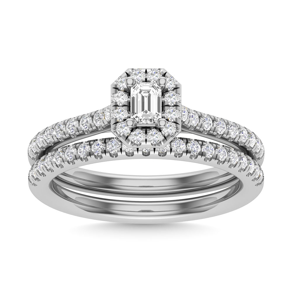 Diamond 3/4 Ct.Tw. Round Cut Bridal Ring in 14K White Gold: Diamond 3/4 Ct.Tw. Round Cut Bridal Ring in 14K White Gold Diamond 3/4 Ct.Tw. Round Cut Bridal Ring in 14K White Gold 14k White Gold Stone Color: G-h Stone Clarity: I2 Each ring is presented in standa