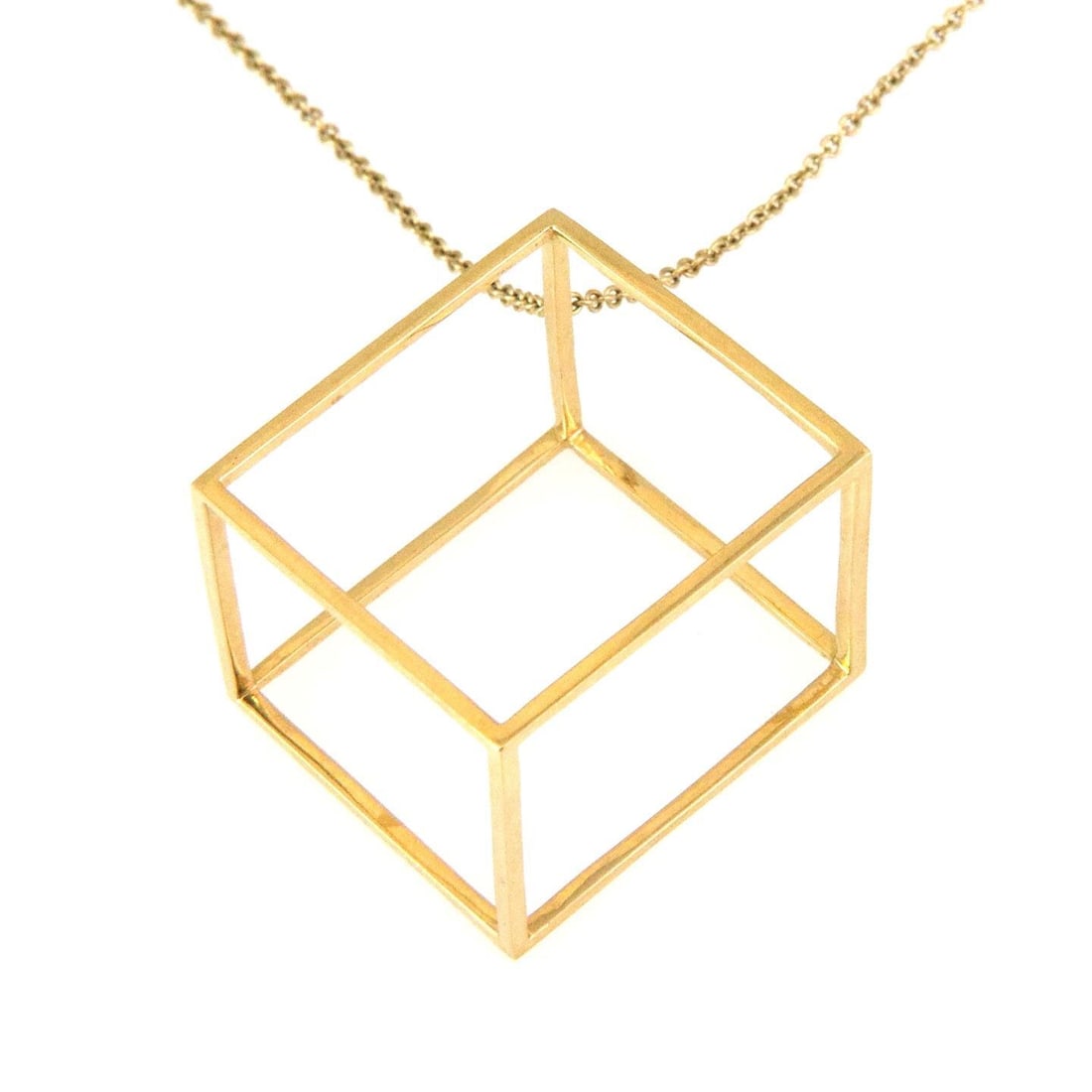 Elegant 18k Yellow Gold 3D Rectangle Pendant with 35 Inch Chain: Elegant 18k Yellow Gold 3D Rectangle Pendant with 35 Inch Chain This stunning pendant and chain set is crafted from luxurious 18k yellow gold. The 3D rectangle-shaped open style pendant adds an elegan