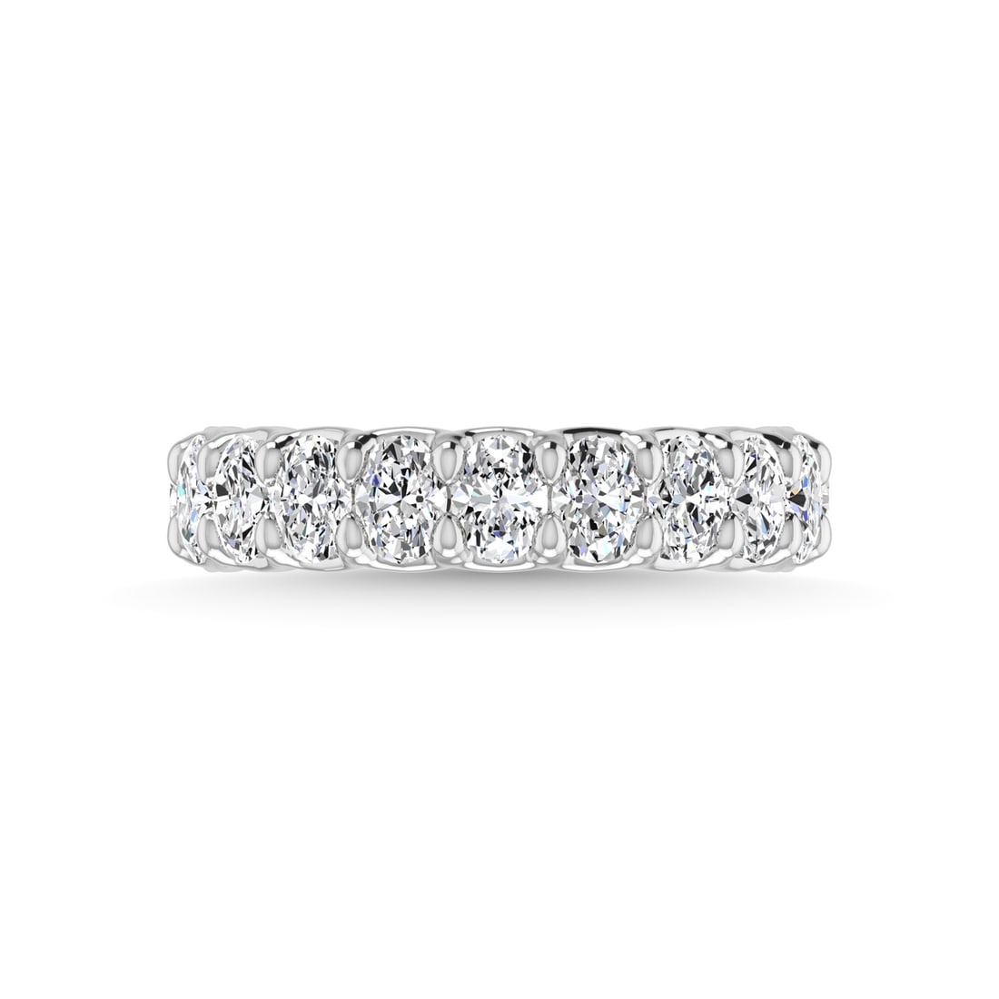 950 Platinum 2 1/2 CT Tw. Oval Shape Diamond Three Forth Eternity Band: 950 Platinum 2 1/2 CT Tw. Oval Shape Diamond Three Forth Eternity Band 950 Platinum Stone Color: G-h Stone Clarity: Si Each ring is presented in standard size 6.5. Complimentary resizing is available 