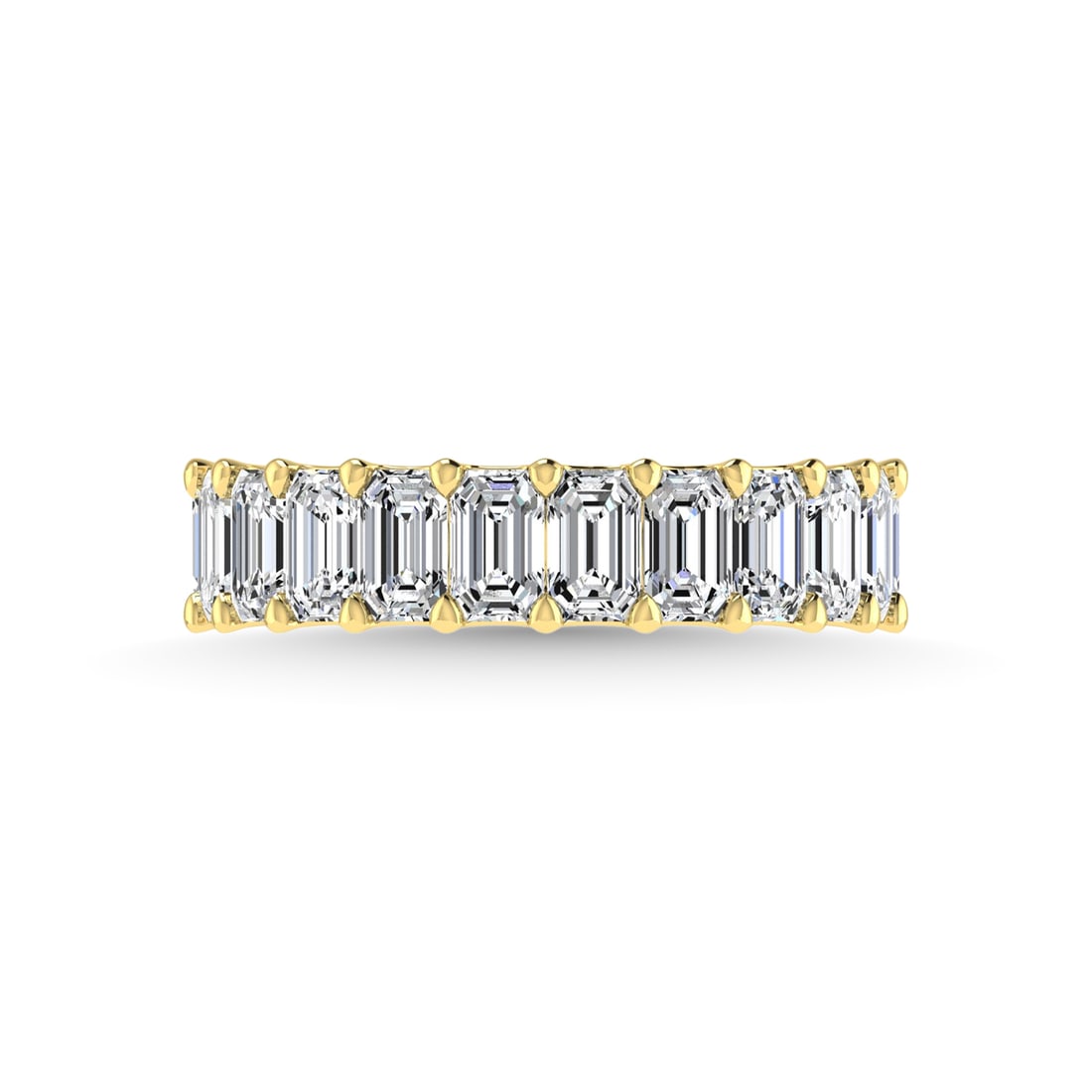 14K Yellow Gold 3 5/8 CT Tw. Emerald Shape Diamond Full Eternity Band: 14K Yellow Gold 3 5/8 CT Tw. Emerald Shape Diamond Full Eternity Band Celebrate everlasting love with our stunning Diamond Full Eternity Wedding Band. Crafted in precious metal, this timeless piece fe