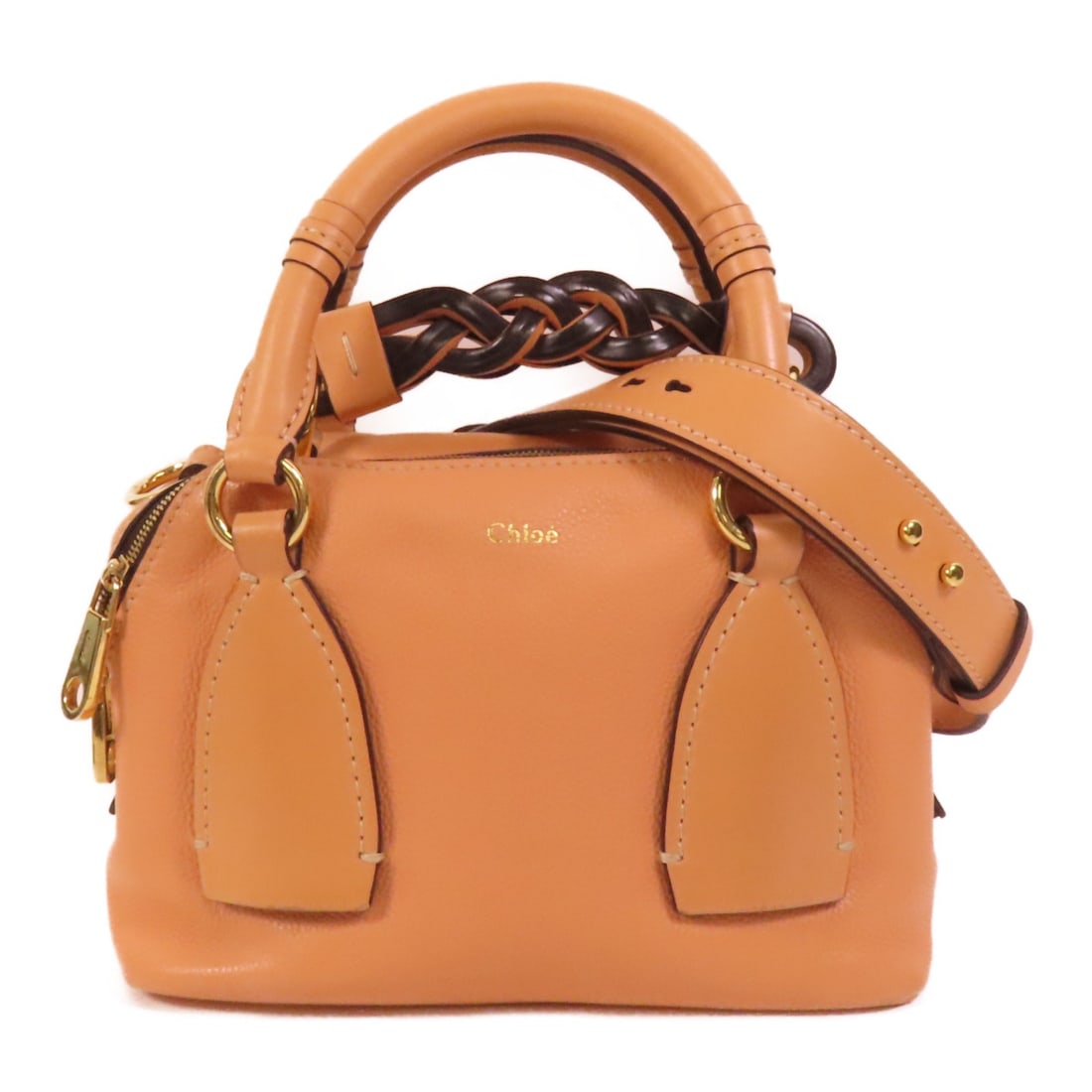 Chloe Daria Small Orange Calfskin Leather Shoulder Bag with Gold Hardware: Chloe Daria Small Orange Calfskin Leather Shoulder Bag with Gold Hardware This Chloe Small Daria 2-way shoulder bag is crafted from orange calfskin leather and features a versatile design suitable for