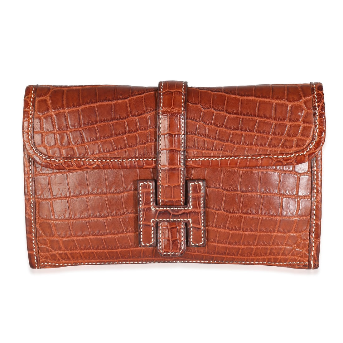 Hermes Mini Jige Brown Crocodile Clutch with Box and Dustbag: Hermes Mini Jige Brown Crocodile Clutch with Box and Dustbag This Hermes Fauve Crocodile Niloticus Lisse Mini Jige Clutch is crafted from exotic brown crocodile leather with a smooth finish. Designed 