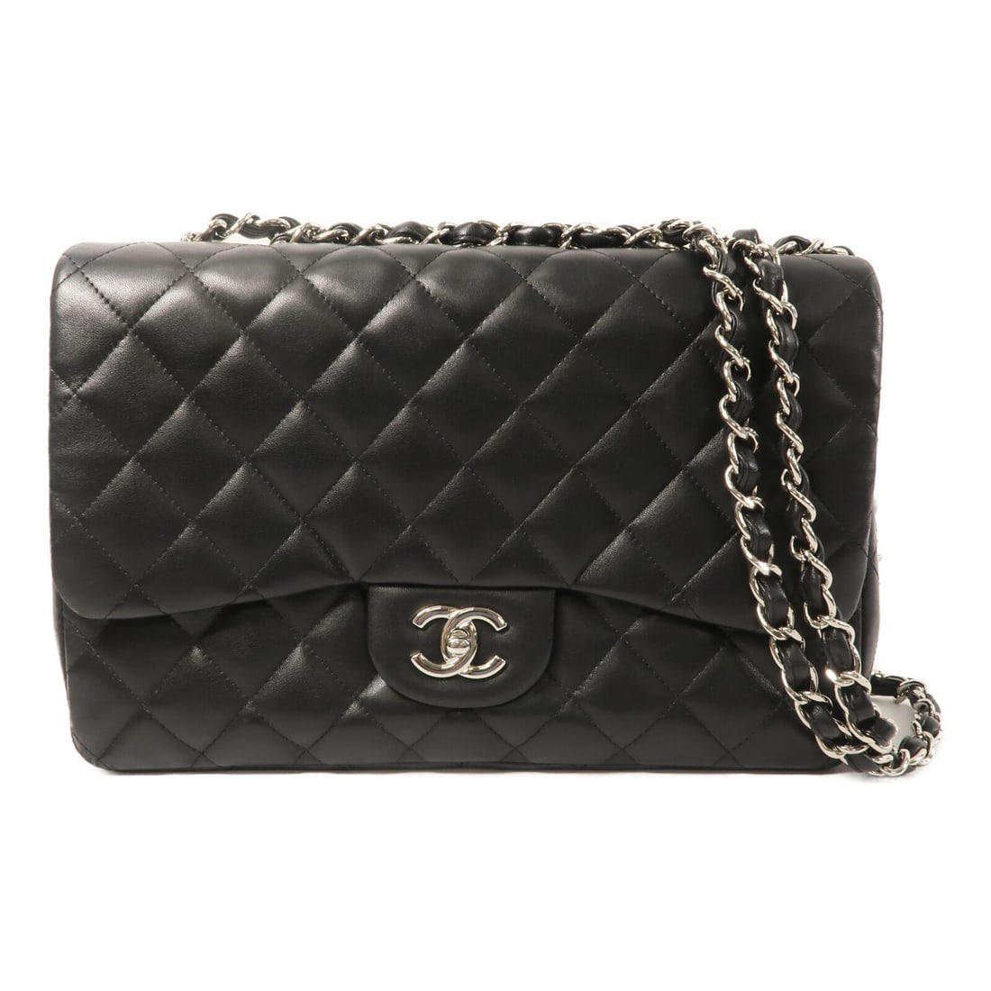 CHANEL Classic Chain Shoulder Bag Black Lambskin CC SHW A58600: CHANEL Classic Chain Shoulder Bag Black Lambskin CC SHW A58600 This CHANEL Large Classic Chain Shoulder Bag features luxurious black lambskin leather and is designed for women. The bag showcases the i