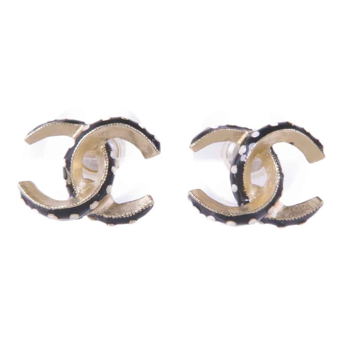 CHANEL Black Gold Metal Pierced Earrings Fashion Accessories (1 of 8)