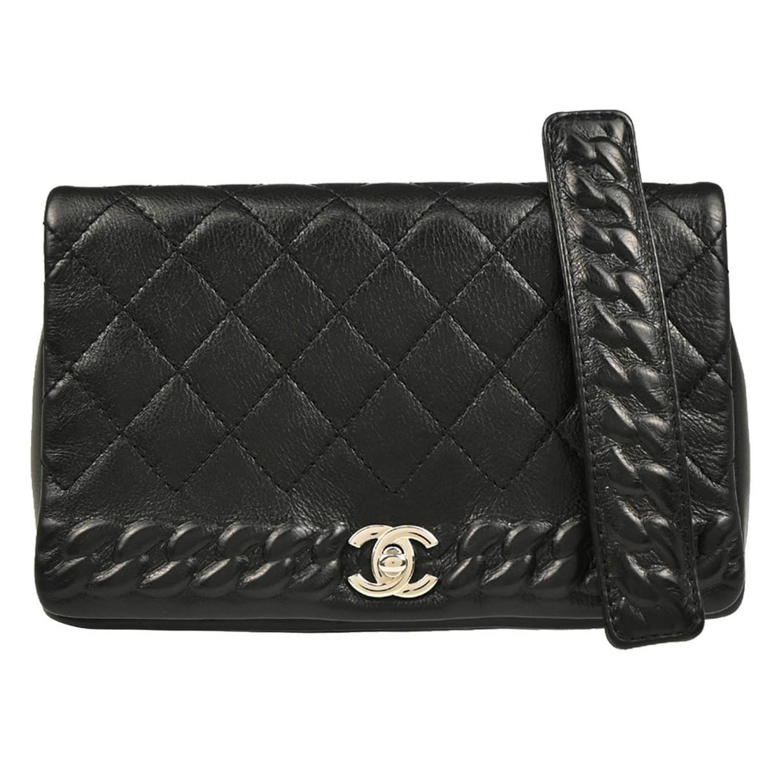 Chanel Black Quilted Leather Flap Bag Embossed Braid CC Chain (1 of 11)