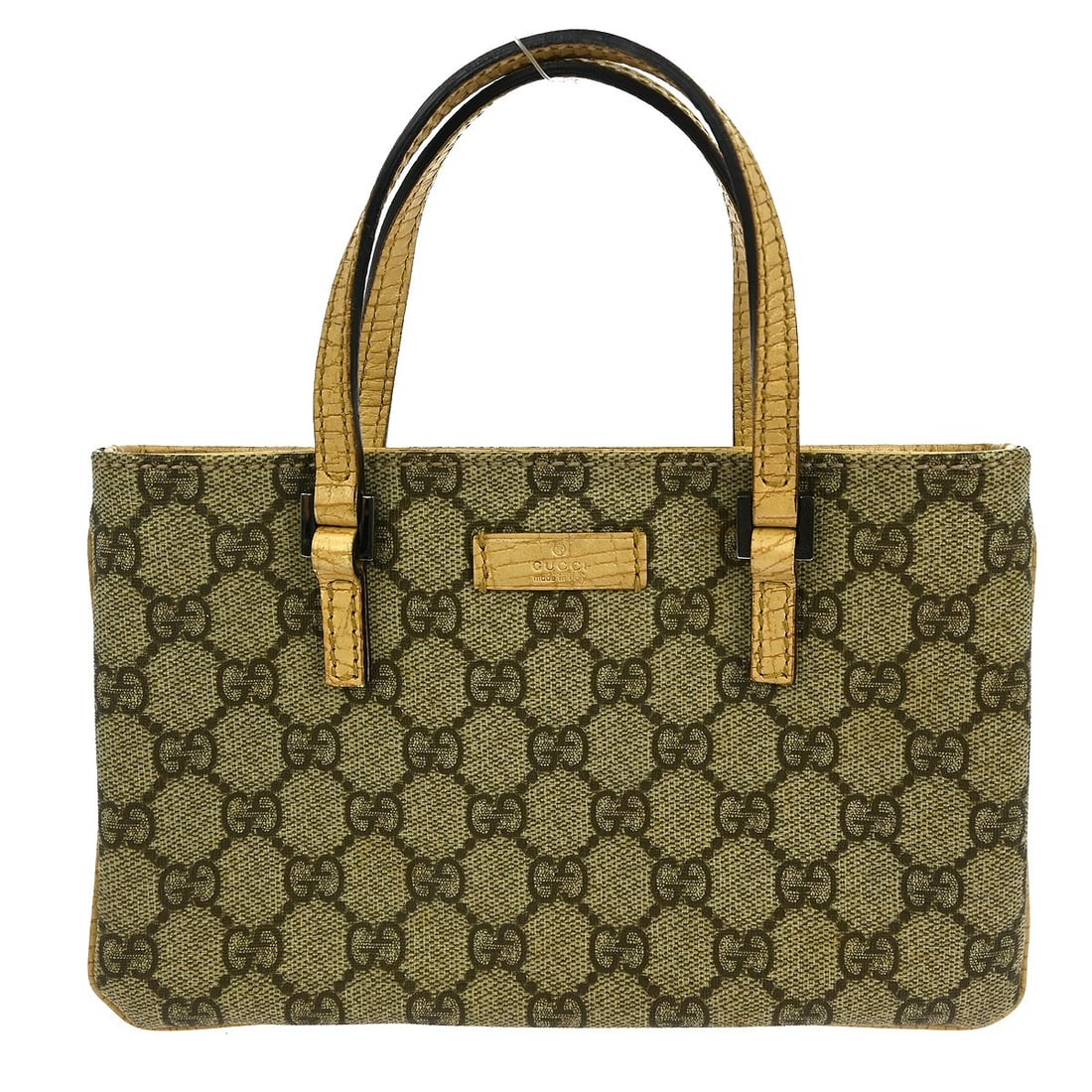 Gucci GG Brown PVC Top Handle Bag 114599 002122: Gucci GG Brown PVC Top Handle Bag 114599 002122 This Gucci Brown GG Handbag features a classic top handle design crafted from durable PVC material. The bag showcases the iconic GG pattern in brown, of