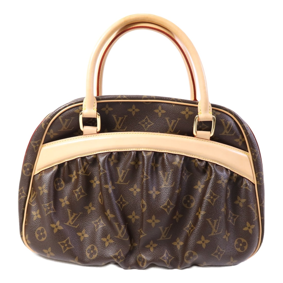 Louis Vuitton Mizi Monogram Brown Handbag with Gold Hardware: Louis Vuitton Mizi Monogram Brown Handbag with Gold Hardware This Louis Vuitton Mizi handbag features the iconic monogram pattern on brown PVC coated canvas. Designed for women, it offers a spacious i
