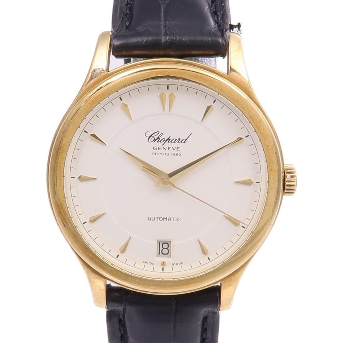 L.U.C Classic Automatic Wristwatch in 18K Yellow Gold by Chopard: L.U.C Classic Automatic Wristwatch in 18K Yellow Gold by Chopard This Chopard L.U.C Classic 16/1862 wristwatch features an 18K yellow gold case and matching 18K yellow gold band. The watch is powered 