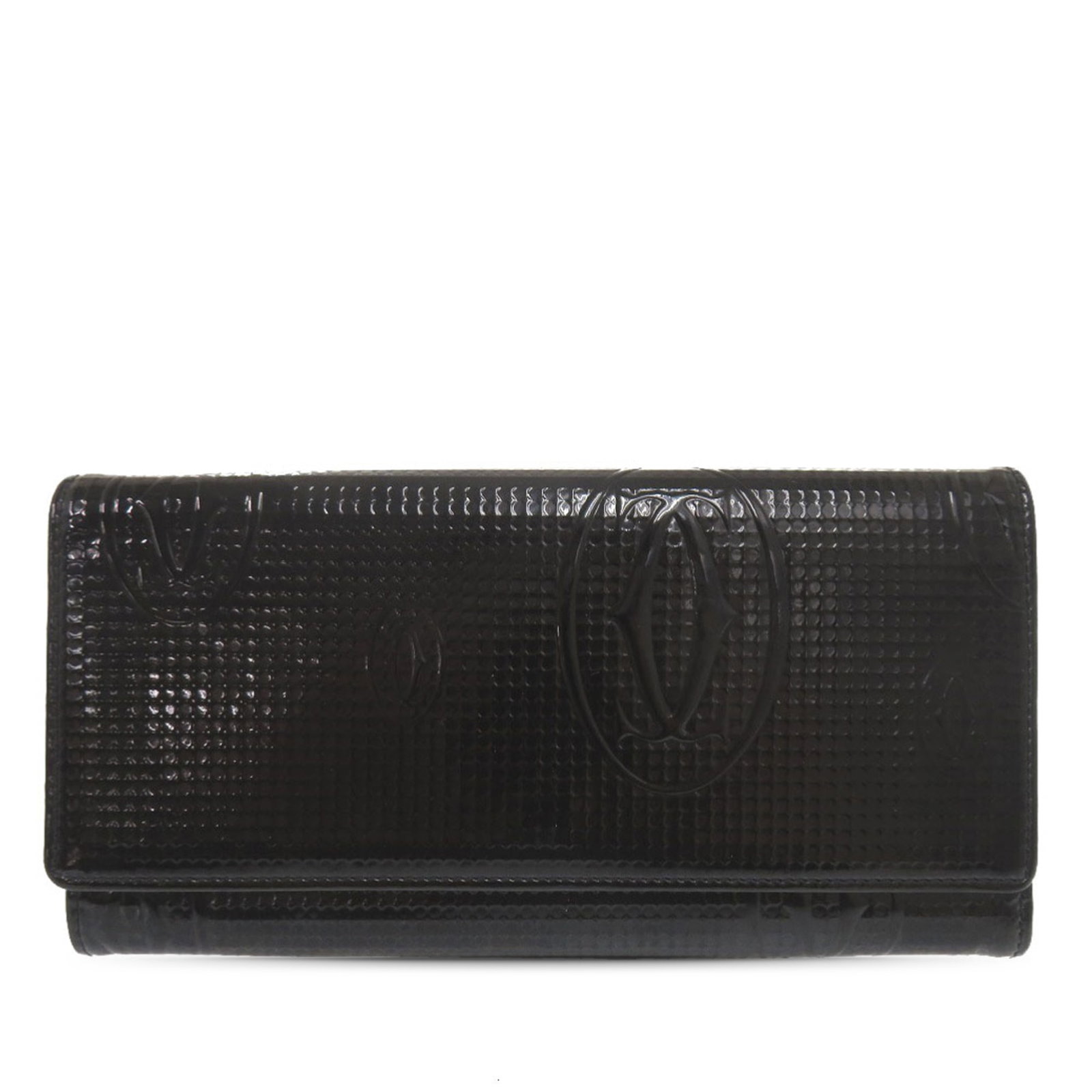 Cartier Happy Birthday Black Patent Leather Long Wallet: Cartier Happy Birthday Black Patent Leather Long Wallet This Cartier Patent Happy Birthday long wallet features a glossy patent leather exterior in black with a front flap and snap button closure. The