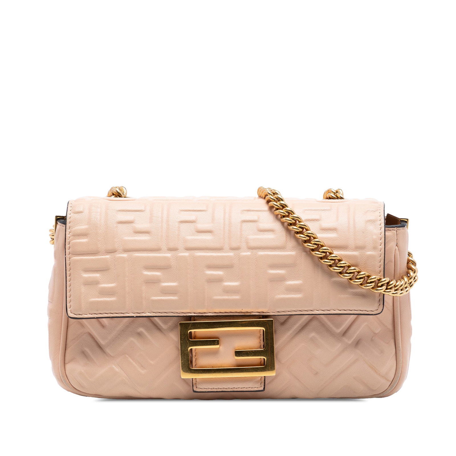 Fendi Zucca Pink Embossed Leather Midi Shoulder Bag with Chain Strap (1 of 7)