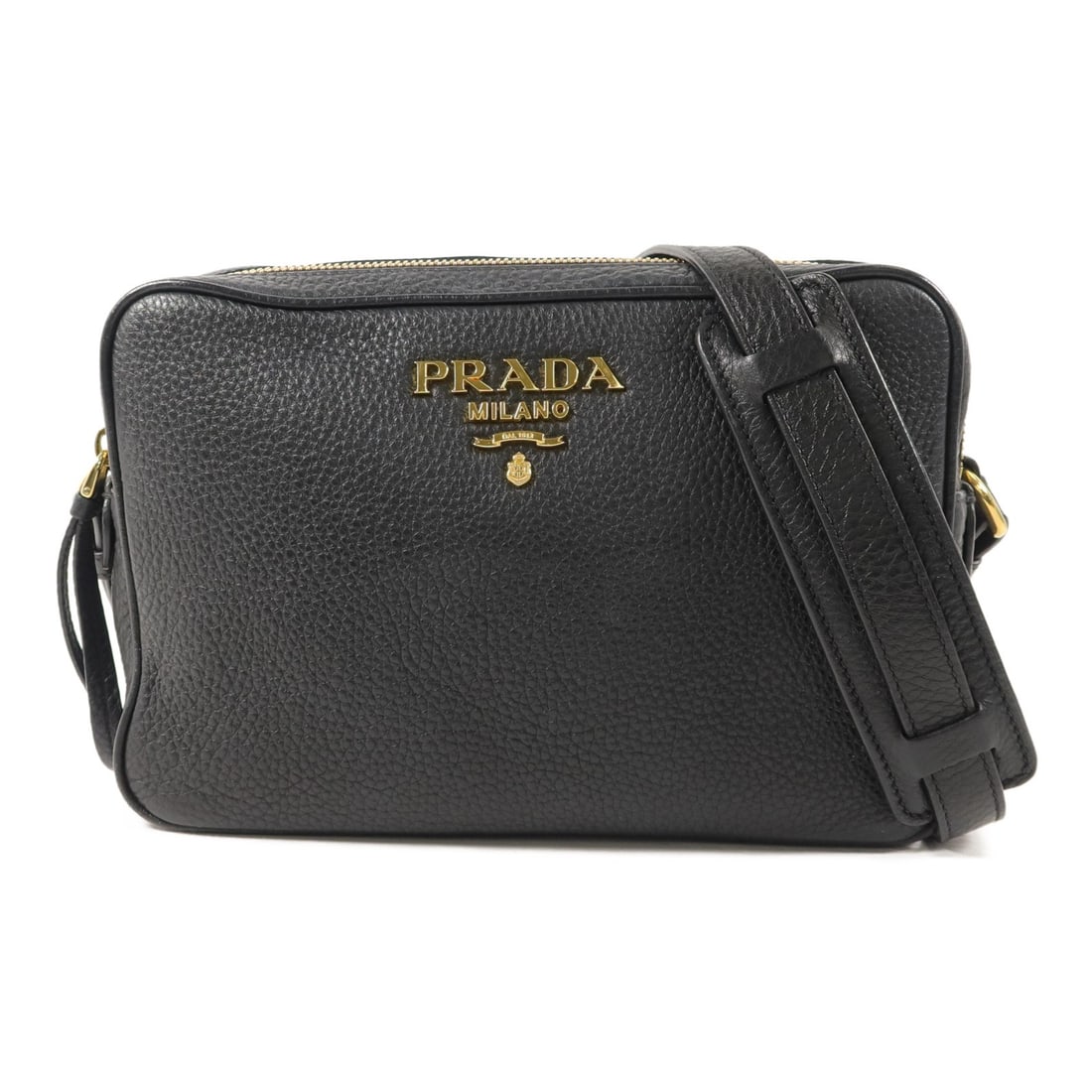 Prada Black Calfskin GHW Shoulder Bag: Prada Black Calfskin GHW Shoulder Bag This Prada shoulder bag is crafted from black calfskin leather, offering a sleek and sophisticated look. Designed for women, it features a classic silhouette with