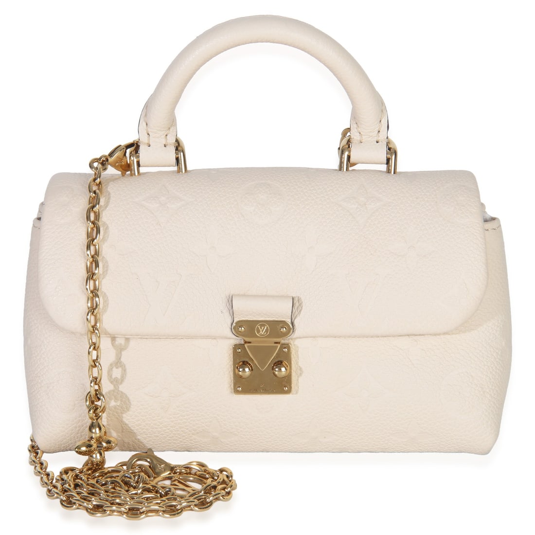 Louis Vuitton Nano Madeleine Cream Monogram Leather Shoulder Bag With Strap: Louis Vuitton Nano Madeleine Cream Monogram Leather Shoulder Bag With Strap This Louis Vuitton Nano Madeleine shoulder bag features cream Monogram Empreinte leather with gold-tone hardware. The bag is