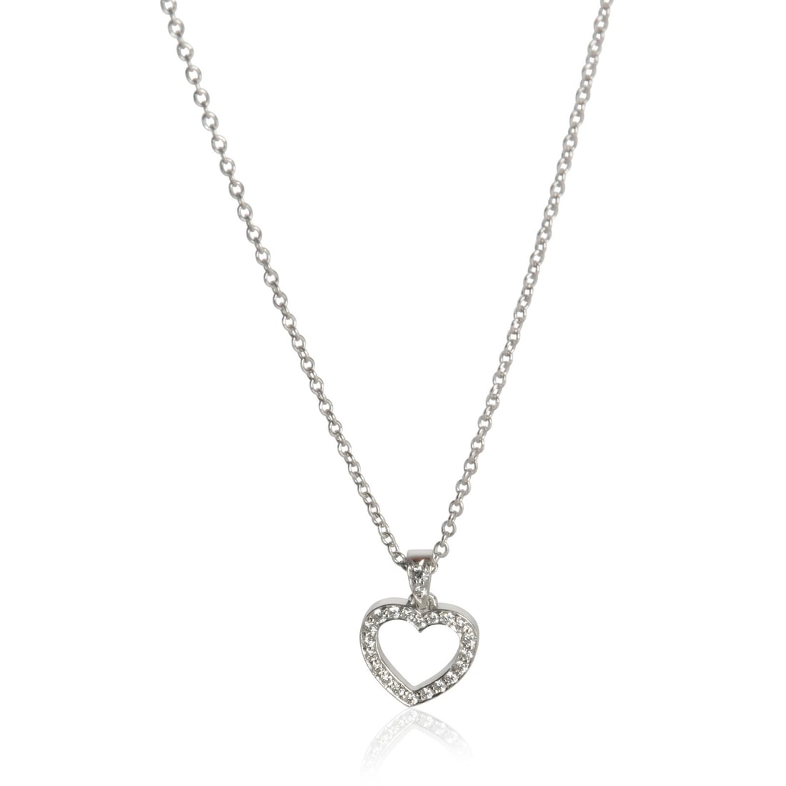 Platinum Diamond Pendant from Tiffany Metro Heart Collection with Box: Platinum Diamond Pendant from Tiffany Metro Heart Collection with Box This Tiffany & Co. Metro Heart pendant features a round brilliant diamond set in platinum. The necklace measures 16 inches in leng