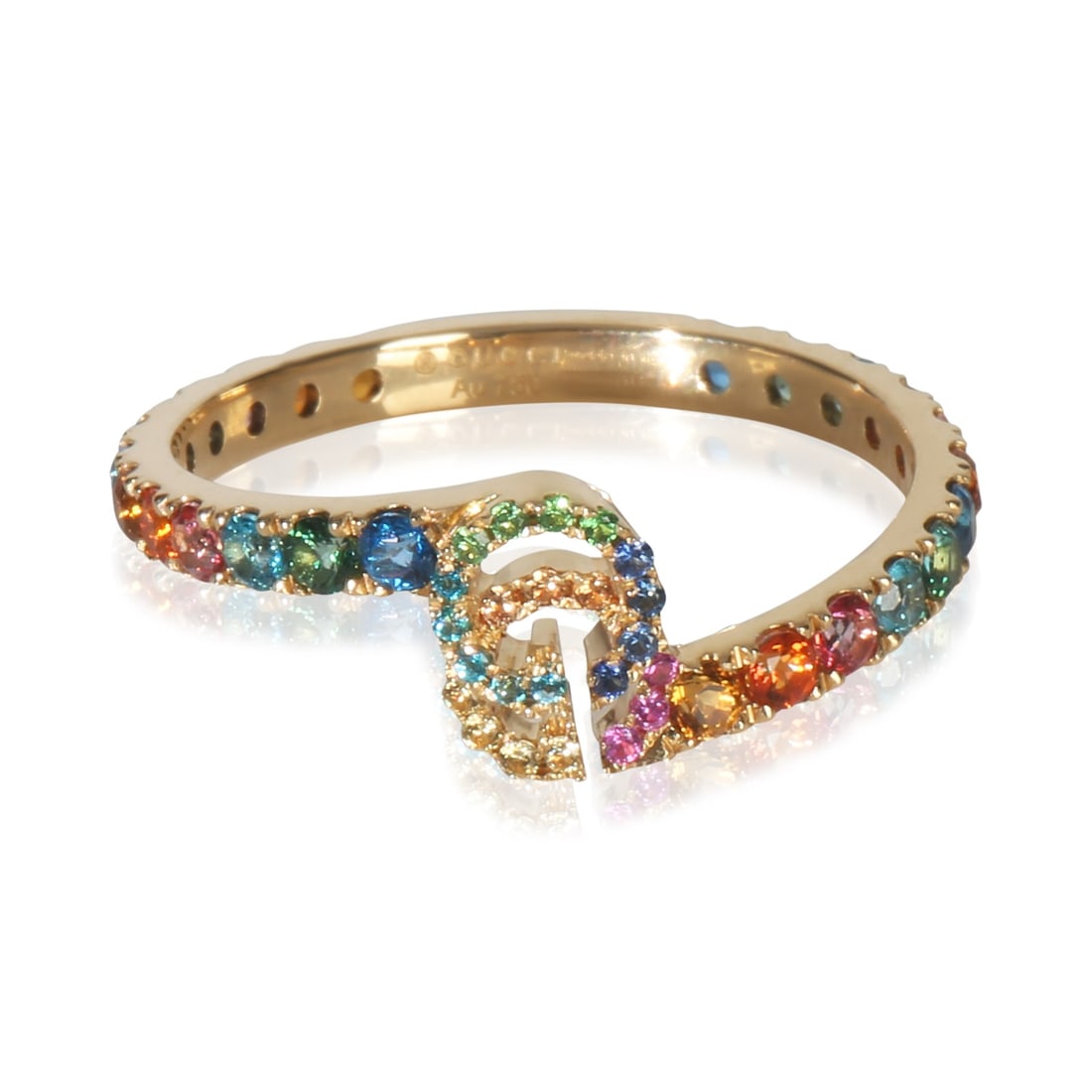 Gucci Rainbow G Collection 18k Yellow Gold Ring Size 6 With Box: Gucci Rainbow G Collection 18k Yellow Gold Ring Size 6 With Box This pre-owned Gucci Rainbow G ring is crafted from 18k yellow gold and features a sleek, modern design. It comes from the Rainbow G col