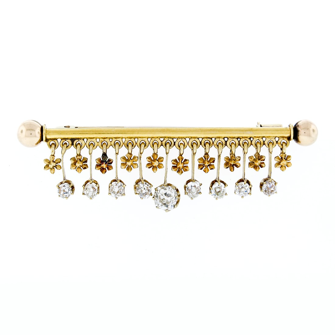 Antique Victorian 14k Gold 2.40ctw Old Mine Diamond Flower Brooch: Antique Victorian 14k Gold 2.40ctw Old Mine Diamond Flower Brooch This exquisite Antique Victorian brooch showcases a stunning floral design adorned with a total of 2.40 carats of Old Mine cut diamond