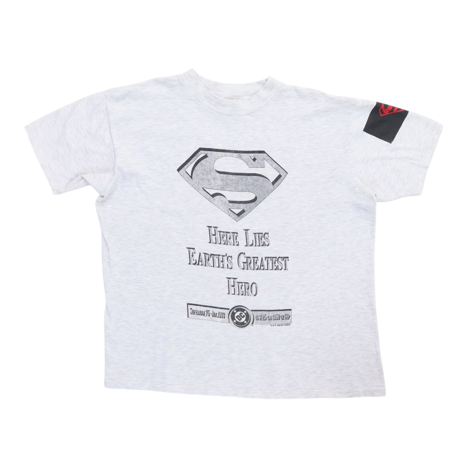 Vintage 1992 DC Comics Superman's Dead Graphic Gray Cotton T-Shirt: Vintage 1992 DC Comics Superman's Dead Graphic Gray Cotton T-Shirt This is an original vintage 1992 Superman's Dead DC Comics shirt. It is not a modern reproduction and features no back graphics. The 