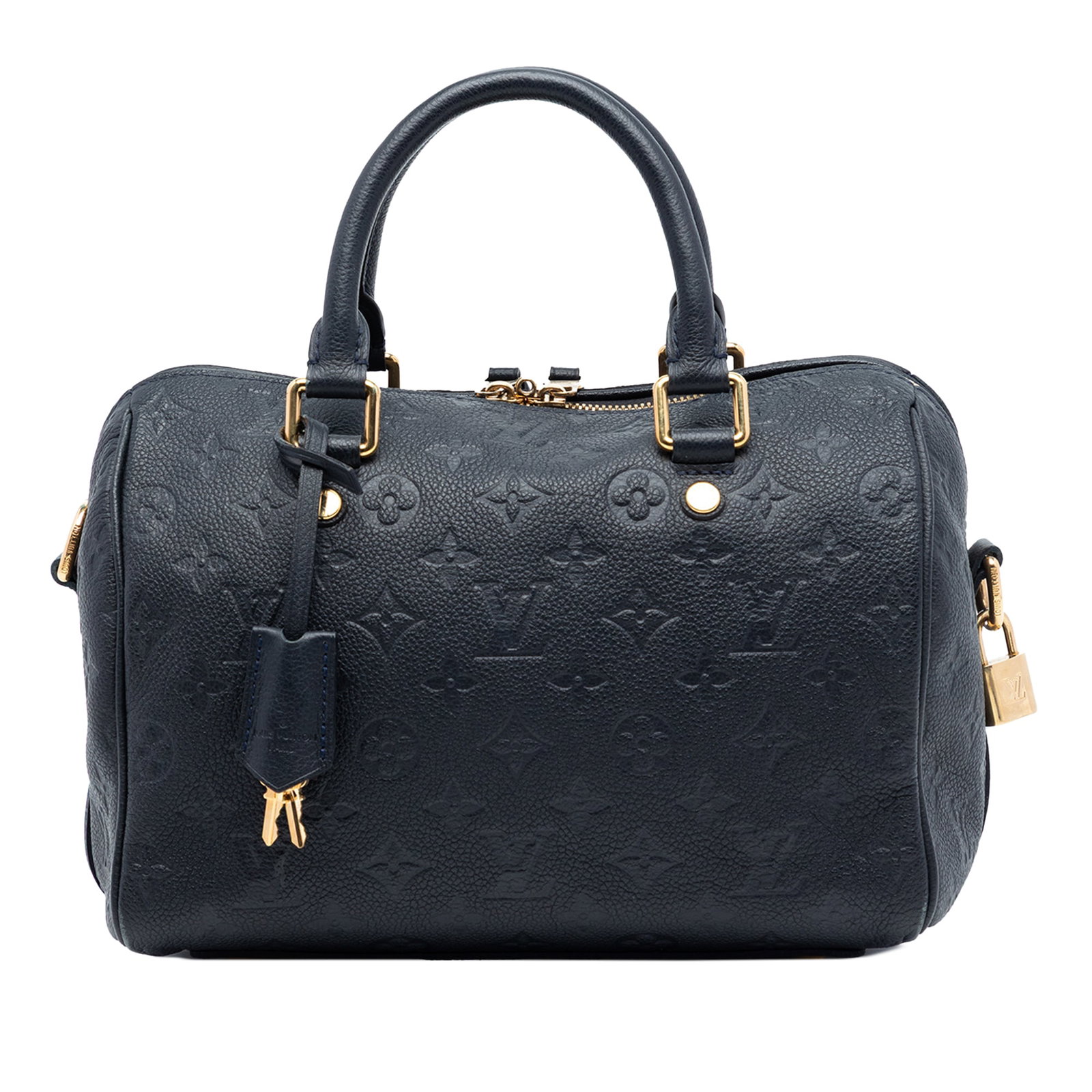 Louis Vuitton Blue Empreinte Leather Speedy Bandouliere 25 Satchel Bag: Louis Vuitton Blue Empreinte Leather Speedy Bandouliere 25 Satchel Bag This Louis Vuitton Monogram Empreinte Speedy Bandouliere 25 features a blue monogram empreinte leather body, rolled leather handl