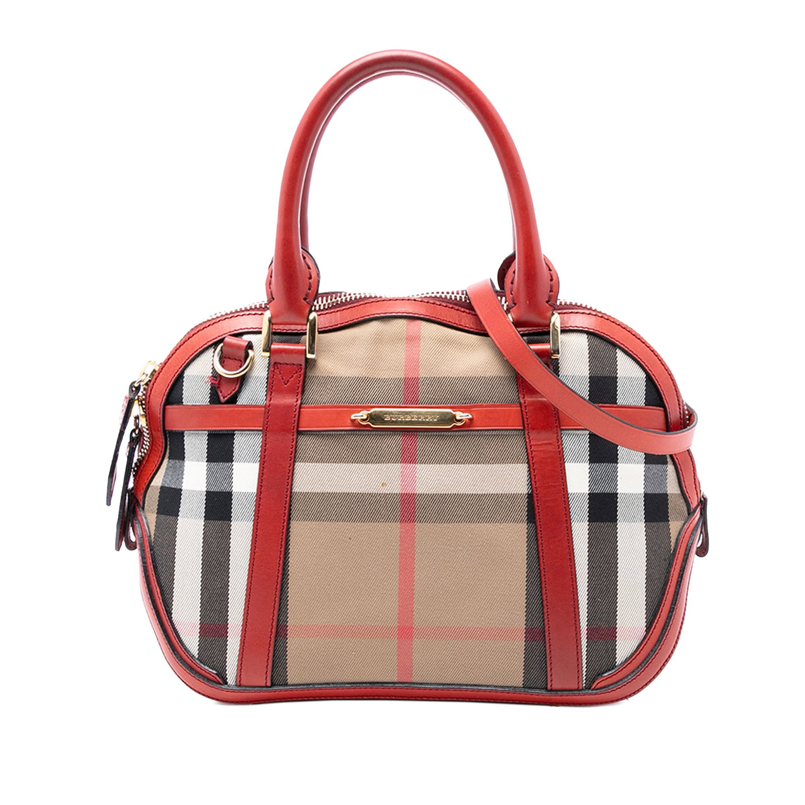 Burberry Bridle Orchard Small Canvas Satchel with Leather Accents: Burberry Bridle Orchard Small Canvas Satchel with Leather Accents This Burberry Small Leather Trimmed House Check Canvas Bridle Orchard Satchel features a classic canvas body with leather trim, rolled