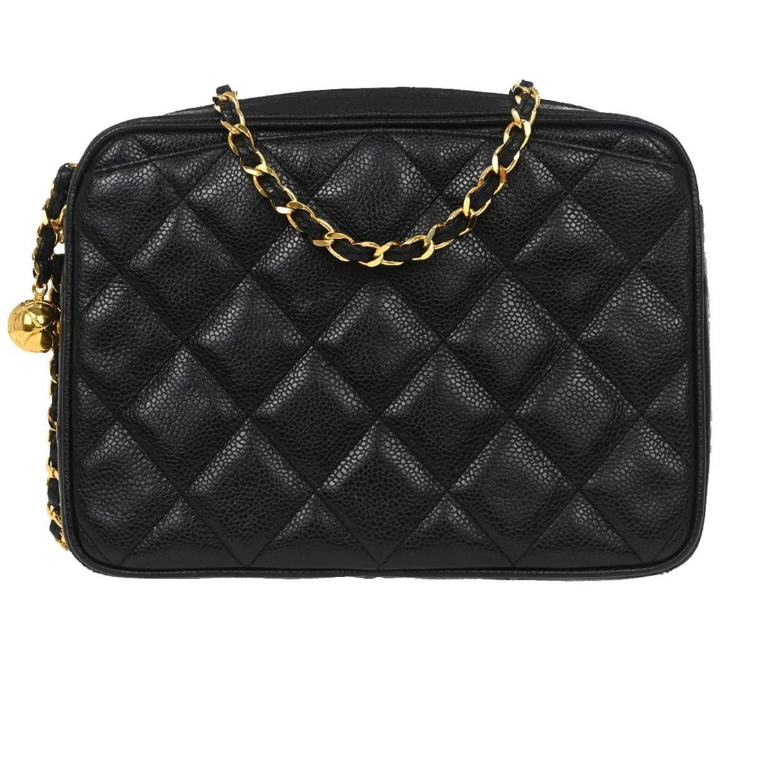 CHANEL Quilted Black Leather Chain Shoulder Bag Small: CHANEL Quilted Black Leather Chain Shoulder Bag Small This Chanel small camera bag is crafted from black calfskin leather and features a quilted finish. The bag is designed with a chain shoulder strap