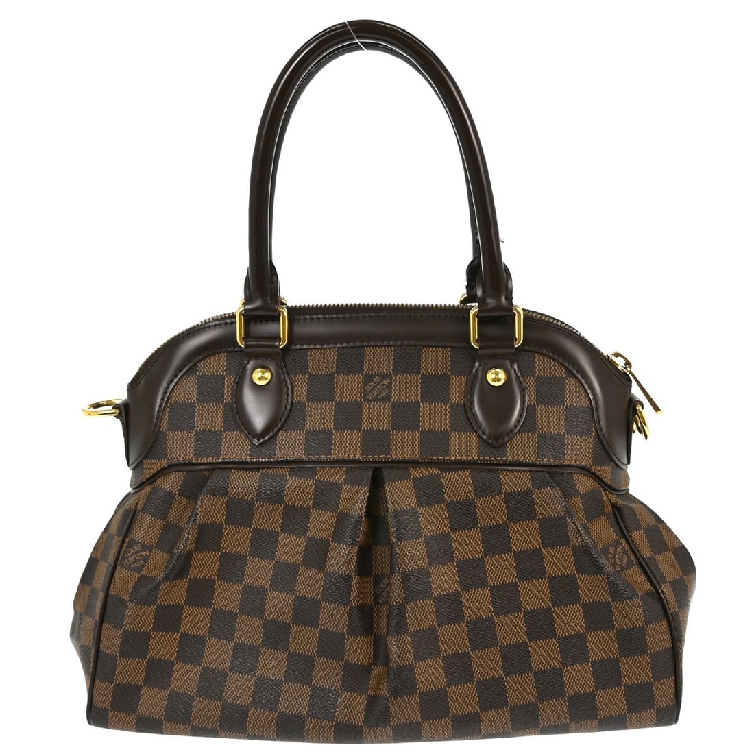 Louis Vuitton Trevi PM Damier Canvas Brown Shoulder Bag with Double Handles: Louis Vuitton Trevi PM Damier Canvas Brown Shoulder Bag with Double Handles This Louis Vuitton Damier Trevi PM handbag features the distinctive Damier canvas exterior in brown, complemented by double 