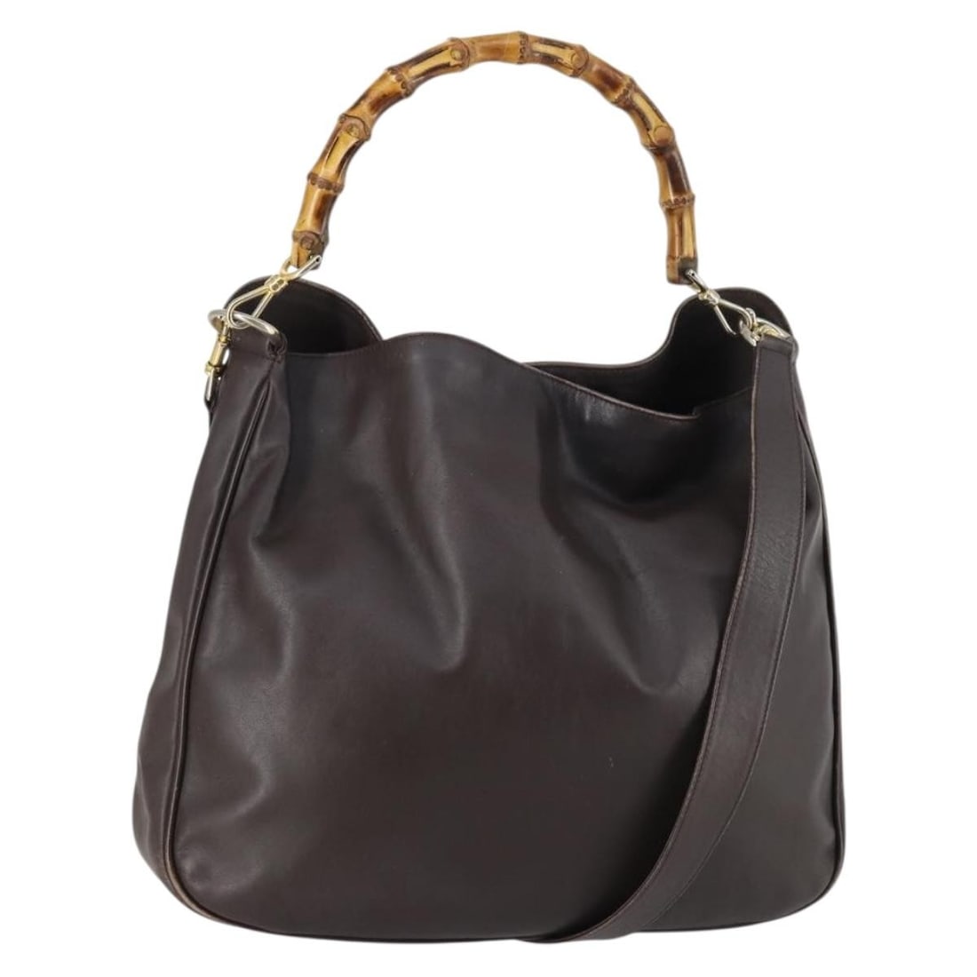 GUCCI Bamboo Leather Shoulder Bag Brown Gold 001 1781 1577 0 Auth: GUCCI Bamboo Leather Shoulder Bag Brown Gold 001 1781 1577 0 Auth Presenting the GUCCI Bamboo Shoulder Bag, a luxurious accessory crafted in Italy from high-quality leather. This exquisite shoulder ba