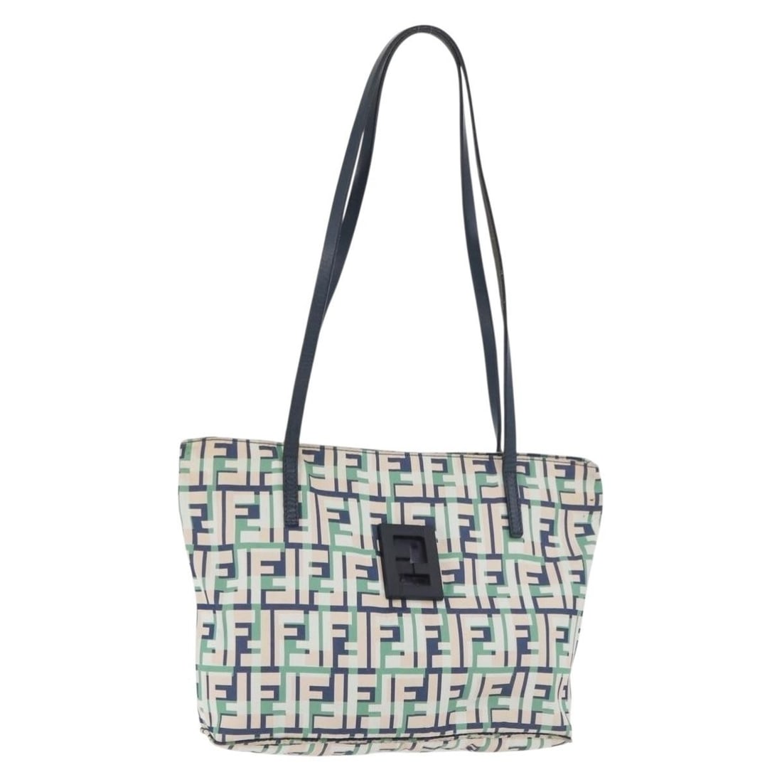 FENDI Zucca Canvas Green Silver Tote Bag Italy 9.1in: FENDI Zucca Canvas Green Silver Tote Bag Italy 9.1in This FENDI Zucca Canvas tote bag features a green and silver exterior, crafted from the brand's signature Zucca canvas material. Designed for women