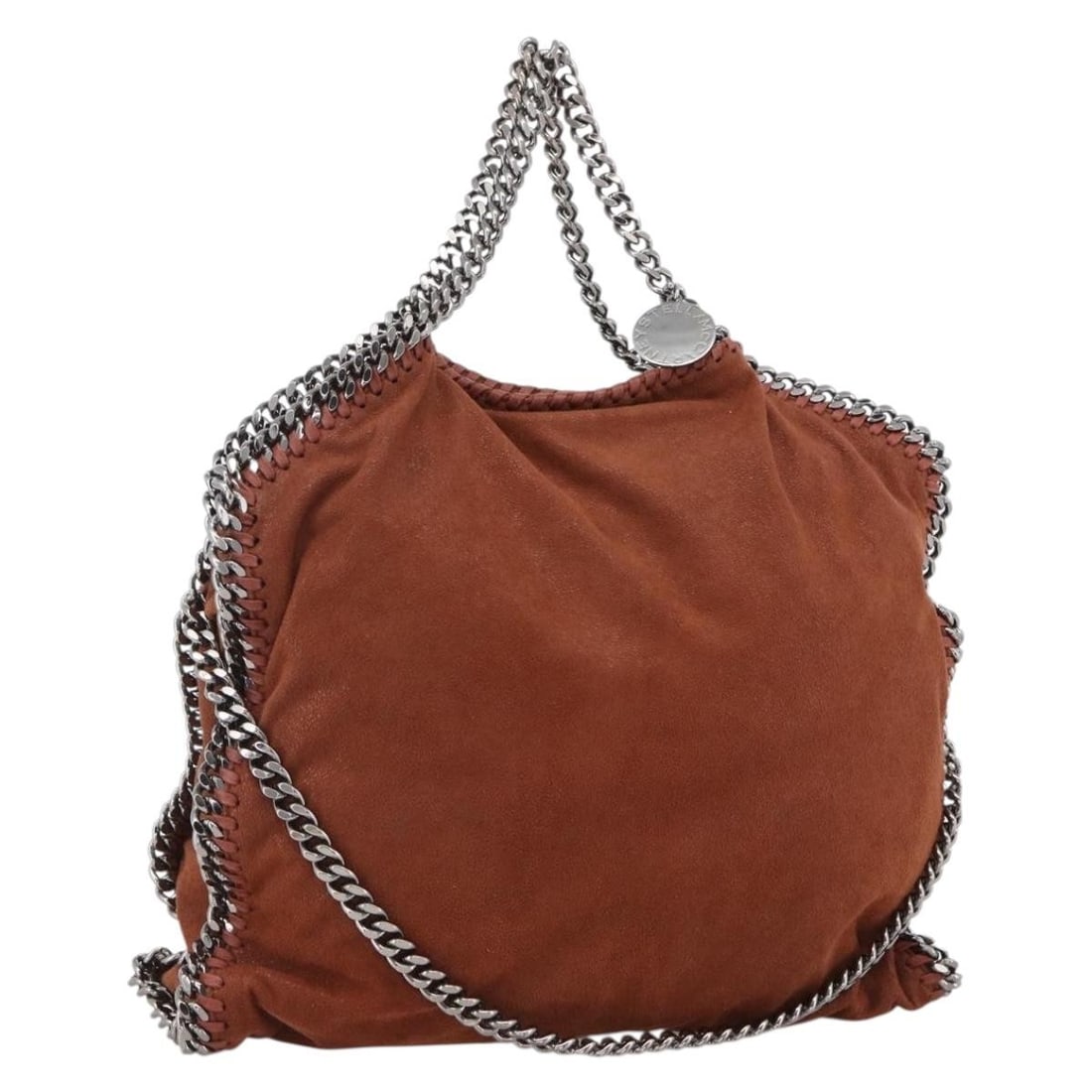 Brown Polyester Falabella Chain Shoulder Bag by Stella McCartney Silver Tone: Brown Polyester Falabella Chain Shoulder Bag by Stella McCartney Silver Tone This is a Stella McCartney Falabella shoulder bag crafted from brown and silver polyester. The bag features a signature cha