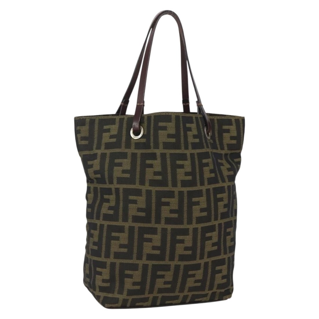 FENDI Zucca Canvas Hand Bag Black Brown Italy Auth 157672 (1 of 18)