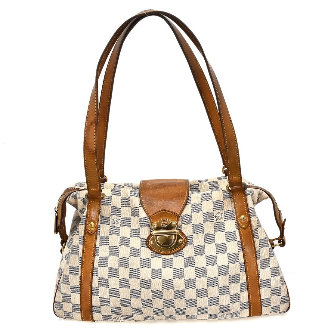 Louis Vuitton Stresa PM Damier Azur Canvas Shoulder Bag N42220: Louis Vuitton Stresa PM Damier Azur Canvas Shoulder Bag N42220 This Louis Vuitton Damier Azur Stresa PM shoulder bag features the signature Damier Azur canvas with leather trim and double beige handle
