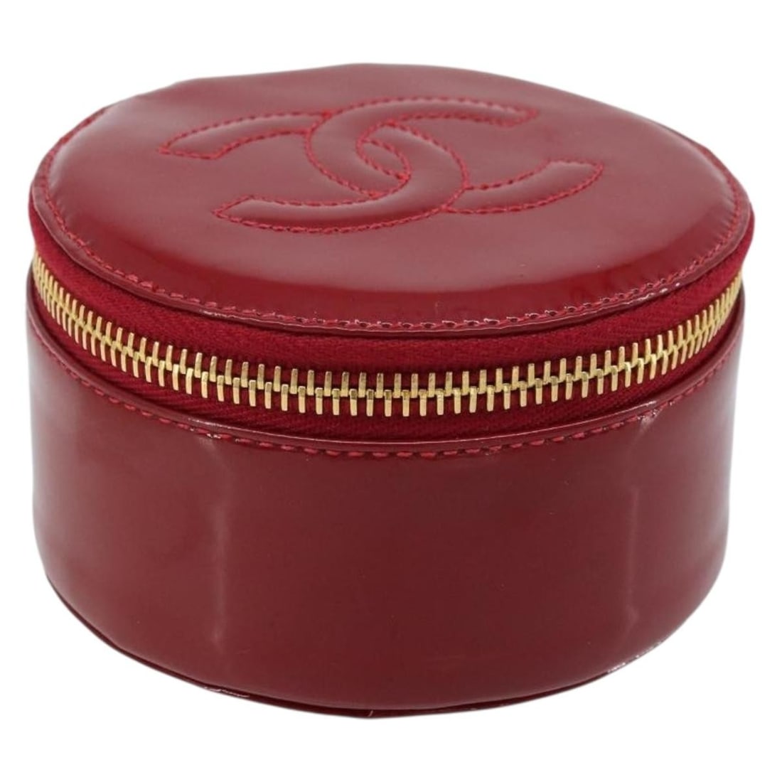 Chanel Coco Mark Red Patent Leather Jewelry Box with Gold CC Logo: Chanel Coco Mark Red Patent Leather Jewelry Box with Gold CC Logo This is a CHANEL jewelry box crafted from red patent leather with gold-tone CC logo detailing. Designed for women, it features a compa