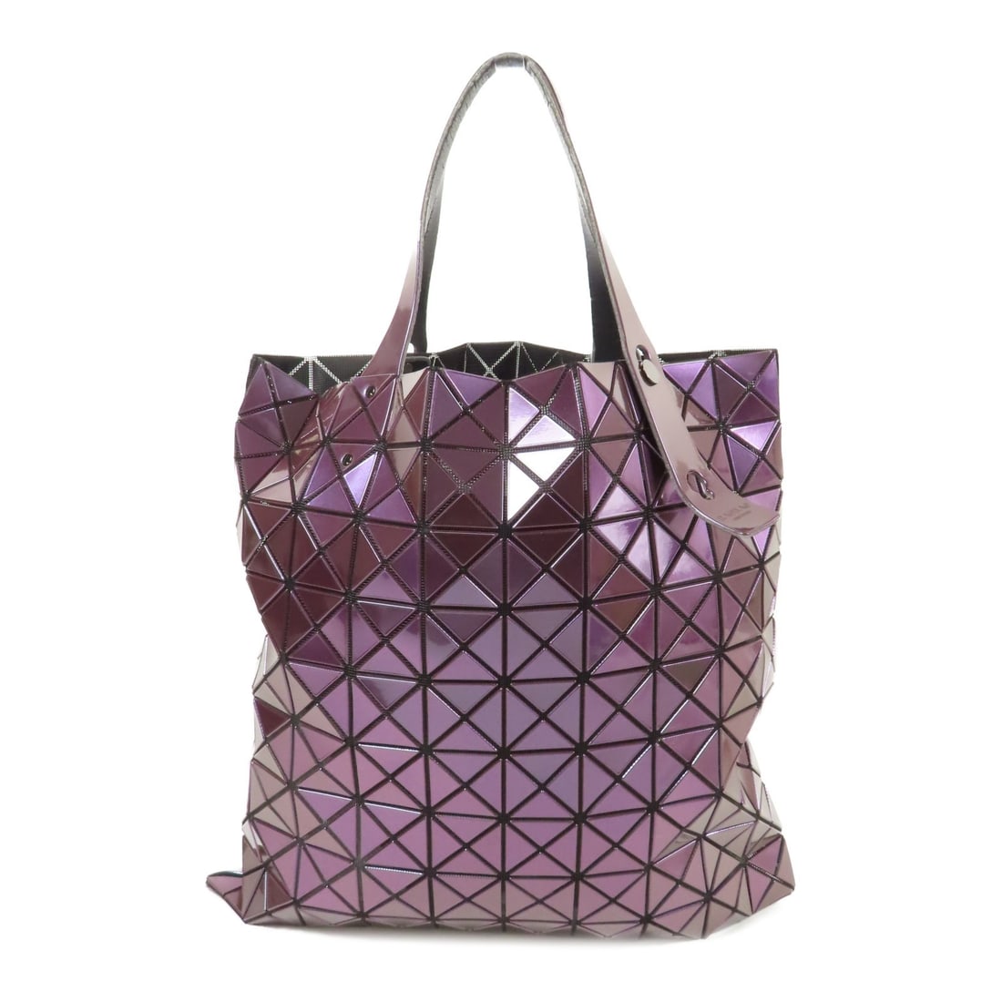 BAO BAO ISSEY MIYAKE Purple PVC Tote Bag: BAO BAO ISSEY MIYAKE Purple PVC Tote Bag This BAO BAO ISSEY MIYAKE tote bag features a distinctive purple exterior crafted from PVC. Designed for women, the tote offers a spacious interior and a moder