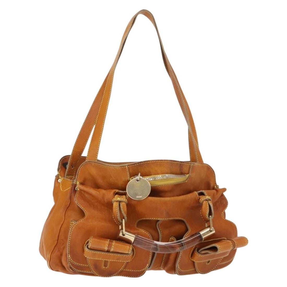 Chloe Saskia Brown Gold Leather Satchel with Shoulder Strap France: Chloe Saskia Brown Gold Leather Satchel with Shoulder Strap France This Chloe Saskia handbag is crafted from brown and gold leather and features a versatile 2-way design. The bag is designed for women