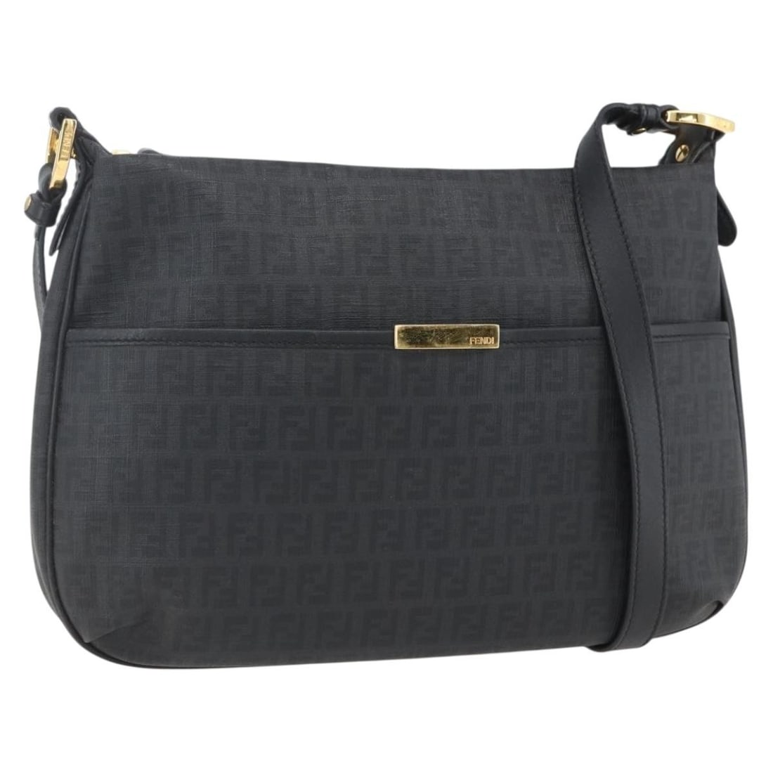 FENDI Zucchino Canvas Shoulder Bag Black Gold Authentic Italy (1 of 18)