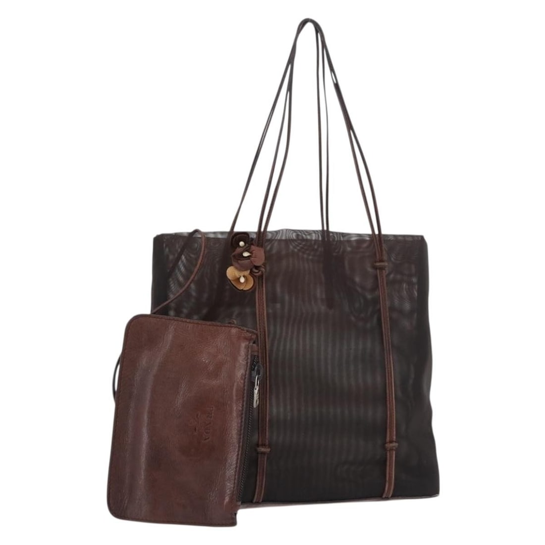 Prada black nylon handbag with pouch Italy: Prada black nylon handbag with pouch Italy This PRADA mesh hand bag is crafted from black nylon and made in Italy. The bag features a compact design with a handle drop of approximately 17 cm (6.7 inch