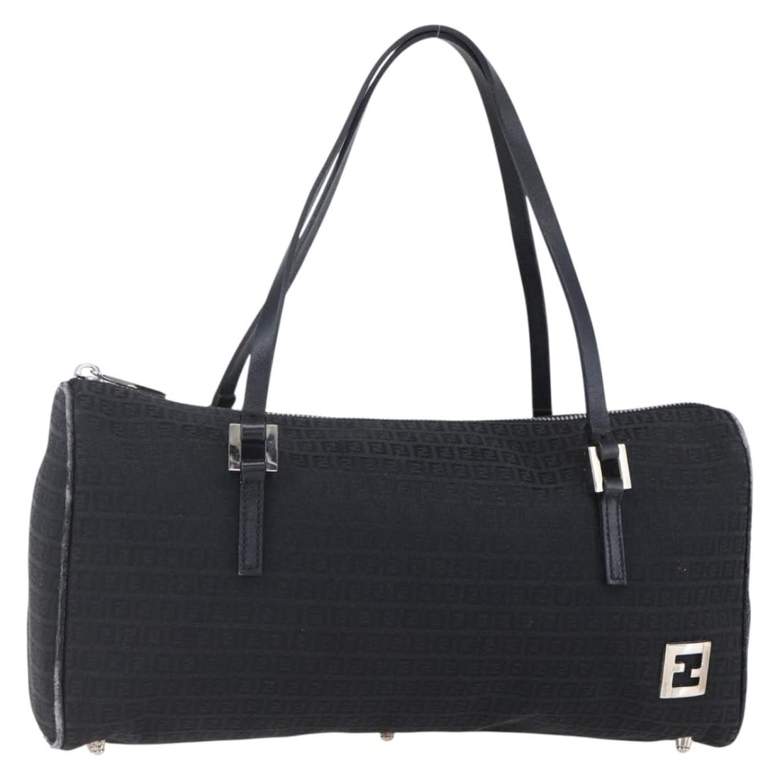 Fendi Zucchino Canvas Hand Bag Black Silver Authentic (1 of 18)
