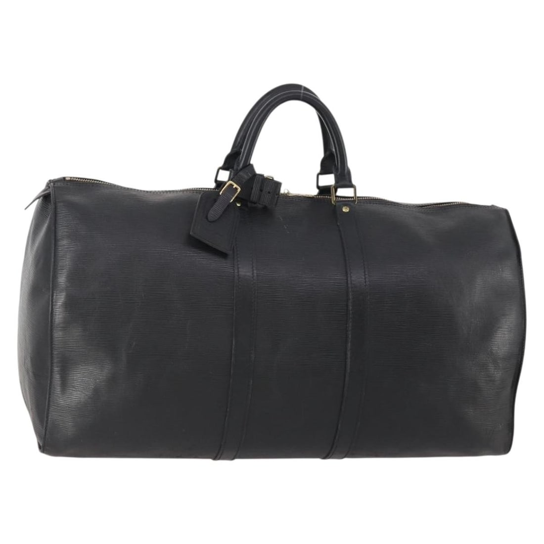 Epi Leather Keepall 55 Boston Bag in Black by Louis Vuitton: Epi Leather Keepall 55 Boston Bag in Black by Louis Vuitton This Louis Vuitton Epi Keepall 55 Boston Bag in Noir (Black) is crafted from durable Epi leather and features a spacious interior, double ha