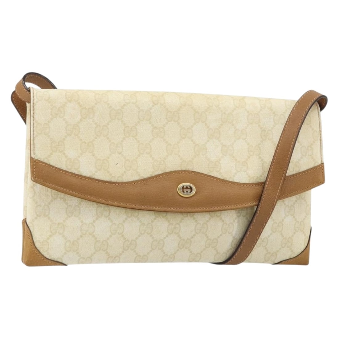 Gucci Ivory GG Supreme PVC Leather Shoulder Bag 56 02 504 Italy: Gucci Ivory GG Supreme PVC Leather Shoulder Bag 56 02 504 Italy This GUCCI GG Supreme shoulder bag features a PVC leather and GG canvas exterior in ivory and gold tones. Designed for women, it offers 