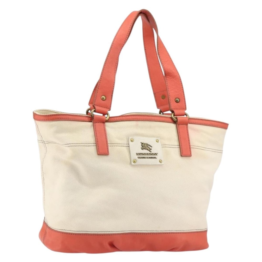 BURBERRY Blue Label Hand Bag Beige Orange Canvas Made in Japan: BURBERRY Blue Label Hand Bag Beige Orange Canvas Made in Japan This BURBERRY Blue Label Hand Bag showcases a stylish combination of beige and orange canvas, making it a chic accessory for any outfit. 