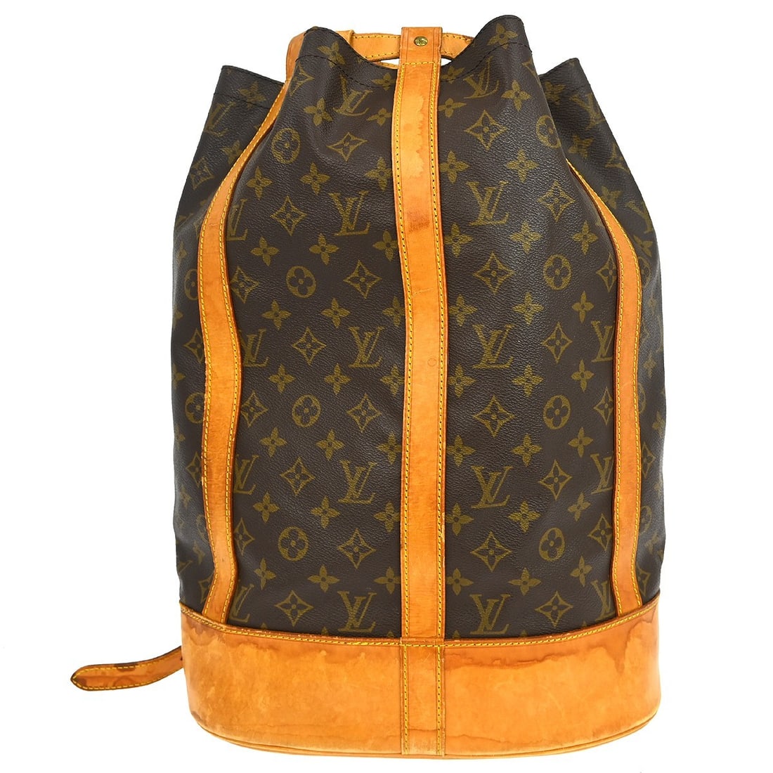 Louis Vuitton Randonnee GM Monogram Canvas Shoulder Bag with Drawstring Closure: Louis Vuitton Randonnee GM Monogram Canvas Shoulder Bag with Drawstring Closure This Louis Vuitton Randonnee GM drawstring bag features the iconic monogram canvas leather exterior with beige leather s