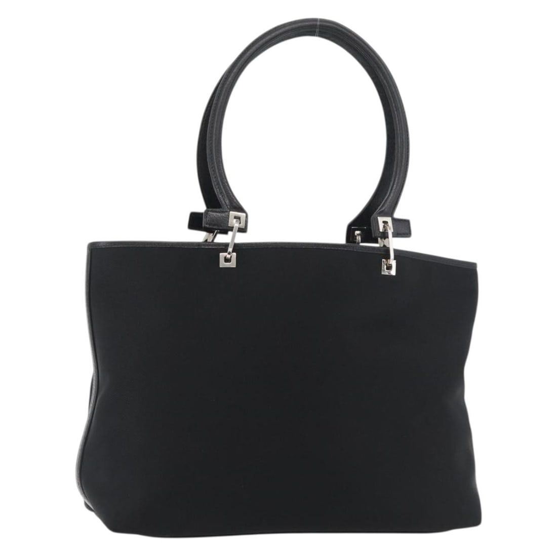 Salvatore Ferragamo Nylon Gancini Black Silver Tote Bag: Salvatore Ferragamo Nylon Gancini Black Silver Tote Bag This Salvatore Ferragamo Gancini tote bag is crafted from black nylon with silver-tone accents. Designed for women, the bag offers a spacious in