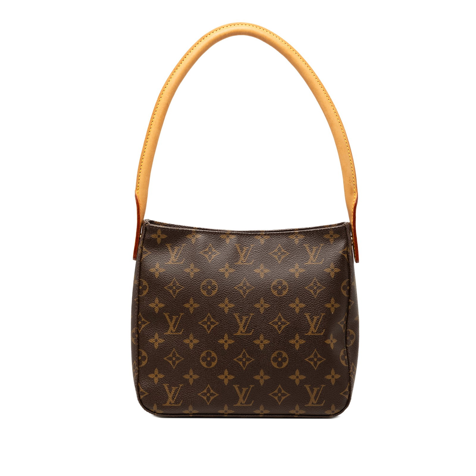 Louis Vuitton Looping MM Monogram Canvas Shoulder Bag with Zip Closure: Louis Vuitton Looping MM Monogram Canvas Shoulder Bag with Zip Closure This Louis Vuitton Monogram Looping MM features the classic monogram canvas body, a rolled vachetta leather shoulder strap, a top
