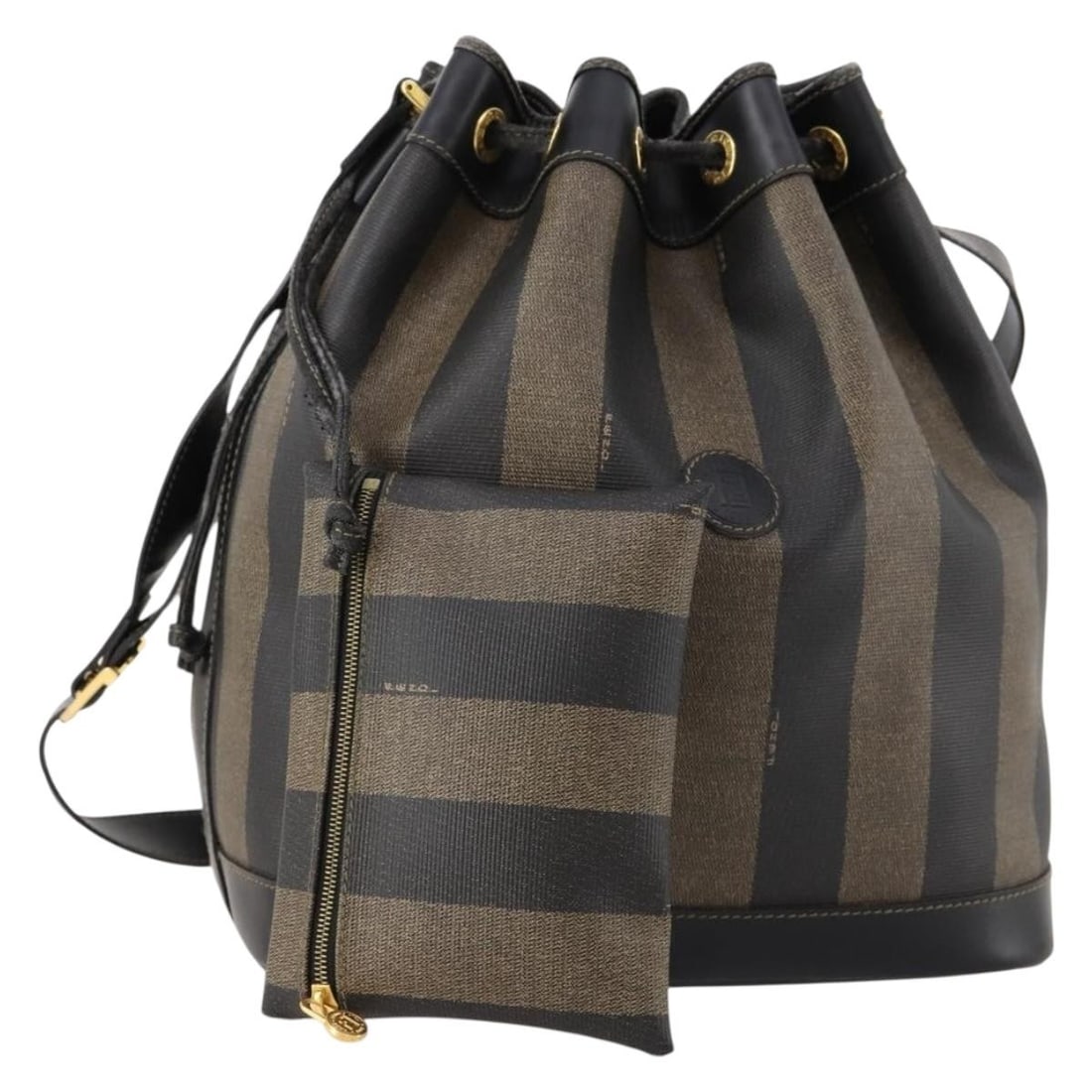 Fendi Pequin Canvas and PVC Black Brown Women's Shoulder Bag with Pouch (1 of 18)