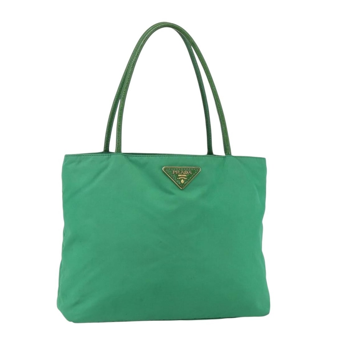 Prada green gold nylon tote bag Italy 12.2 inch: Prada green gold nylon tote bag Italy 12.2 inch This PRADA tote bag is crafted from green nylon with gold-tone accents and is designed for women. Made in Italy, it features a spacious interior and pra