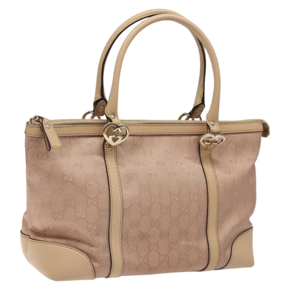Gucci GG Canvas Lovely Pink Gold Tote Bag 257069 Italy: Gucci GG Canvas Lovely Pink Gold Tote Bag 257069 Italy This is a Gucci GG Canvas Lovely Tote Bag in pink and gold, crafted from canvas and GG canvas materials. Designed for women, this tote features d