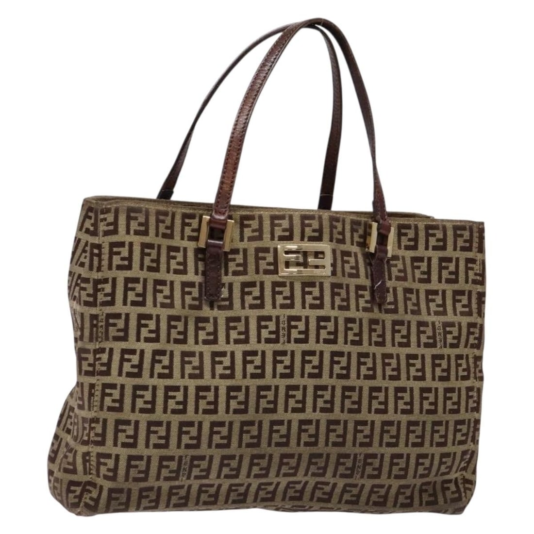 FENDI Beige Brown Zucchino Canvas Hand Bag Authentic Italy (1 of 18)